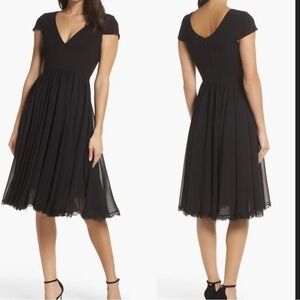 NEW Dress the Population Corey Chiffon Fit & Flare Cocktail Dress Size: M black